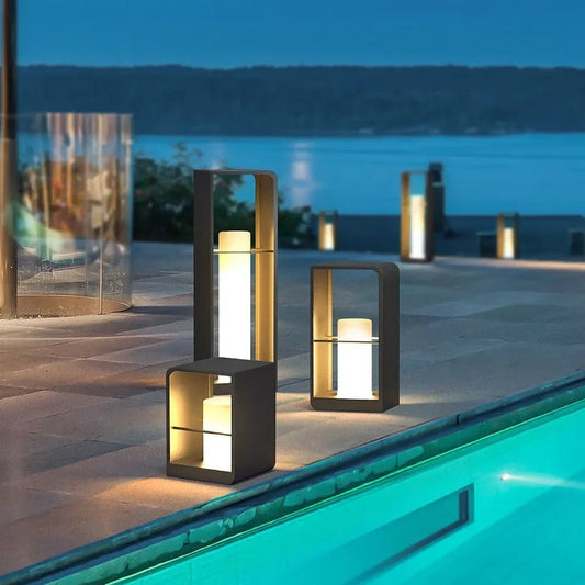 Lampada da Terra Nera Design Geometrico a Cornice