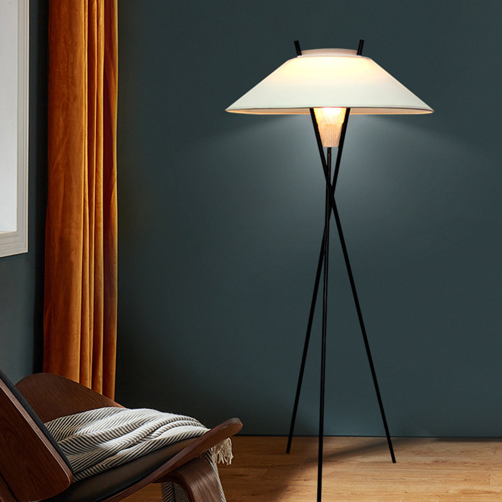 Lampada da terra treppiede Tessuto moderno bianco - Clowasit.com