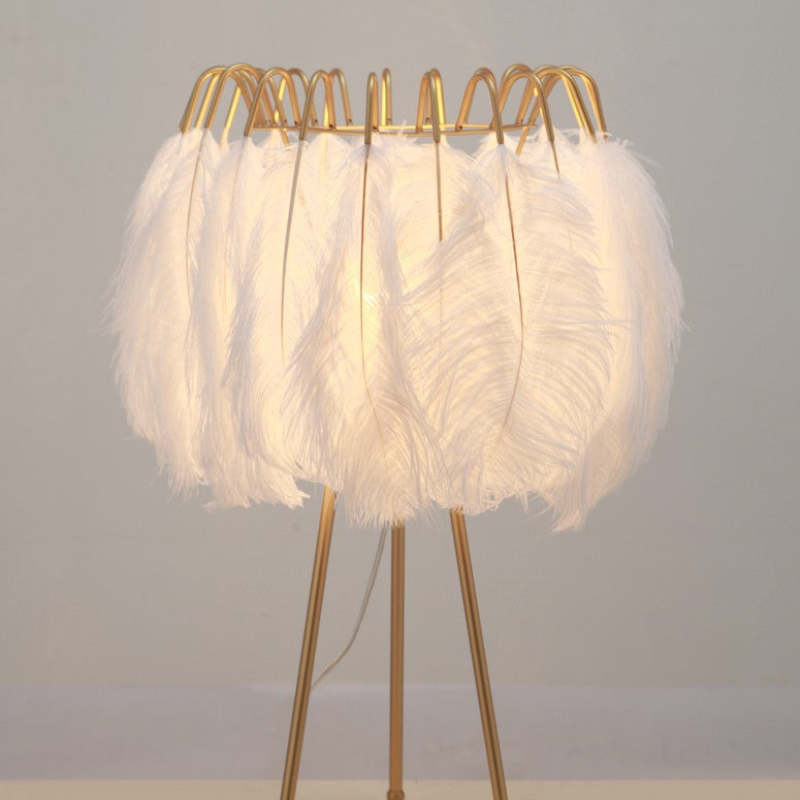 Lampada da terra bianca elegante piumata - Clowasit.com