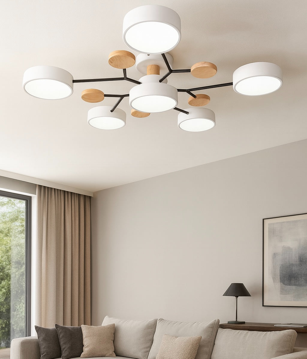 Plafoniera da Soffitto LED in Legno Stile Nordic per Soggiorno