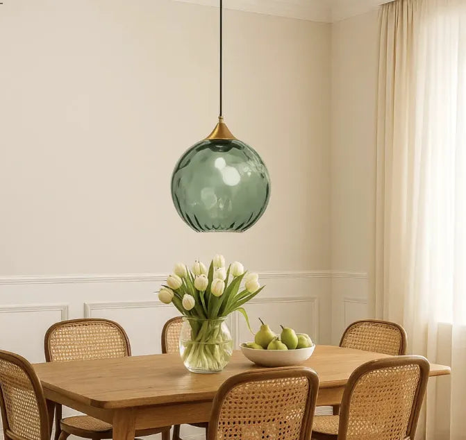 Lampada a Sospensione in Vetro con Motivo Acquatico Stile Nordico