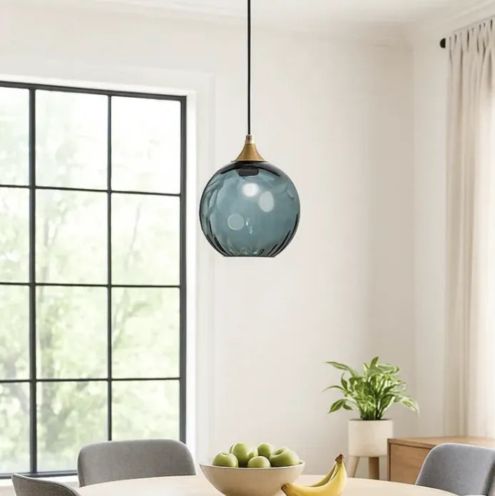 Lampada a Sospensione in Vetro con Motivo Acquatico Stile Nordico