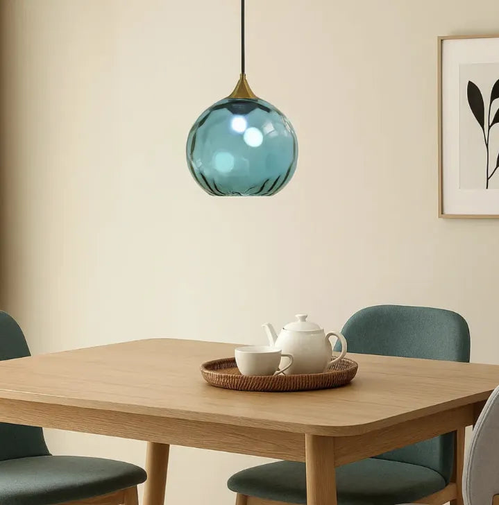 Lampada a Sospensione in Vetro con Motivo Acquatico Stile Nordico