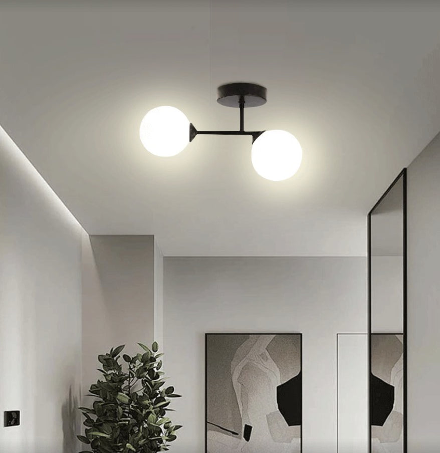 Plafoniera LED Nordica Semplice con Doppia Sfera di Vetro per Corridoio