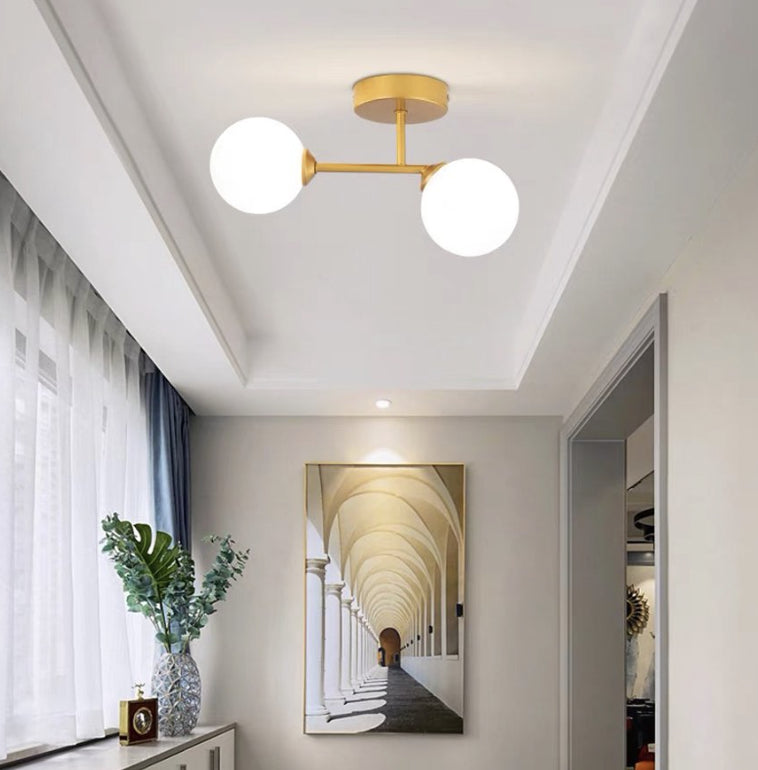 Plafoniera LED Nordica Semplice con Doppia Sfera di Vetro per Corridoio