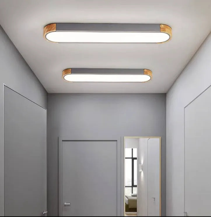 Plafoniere Ovali LED Stile Nordico in Legno per Corridoio