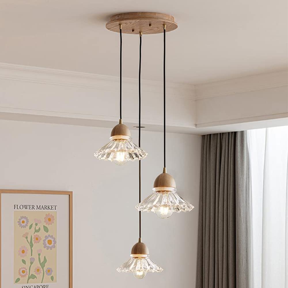 Luce a sospensione minimalista in vetro floreale a tre luci - clowasit.com