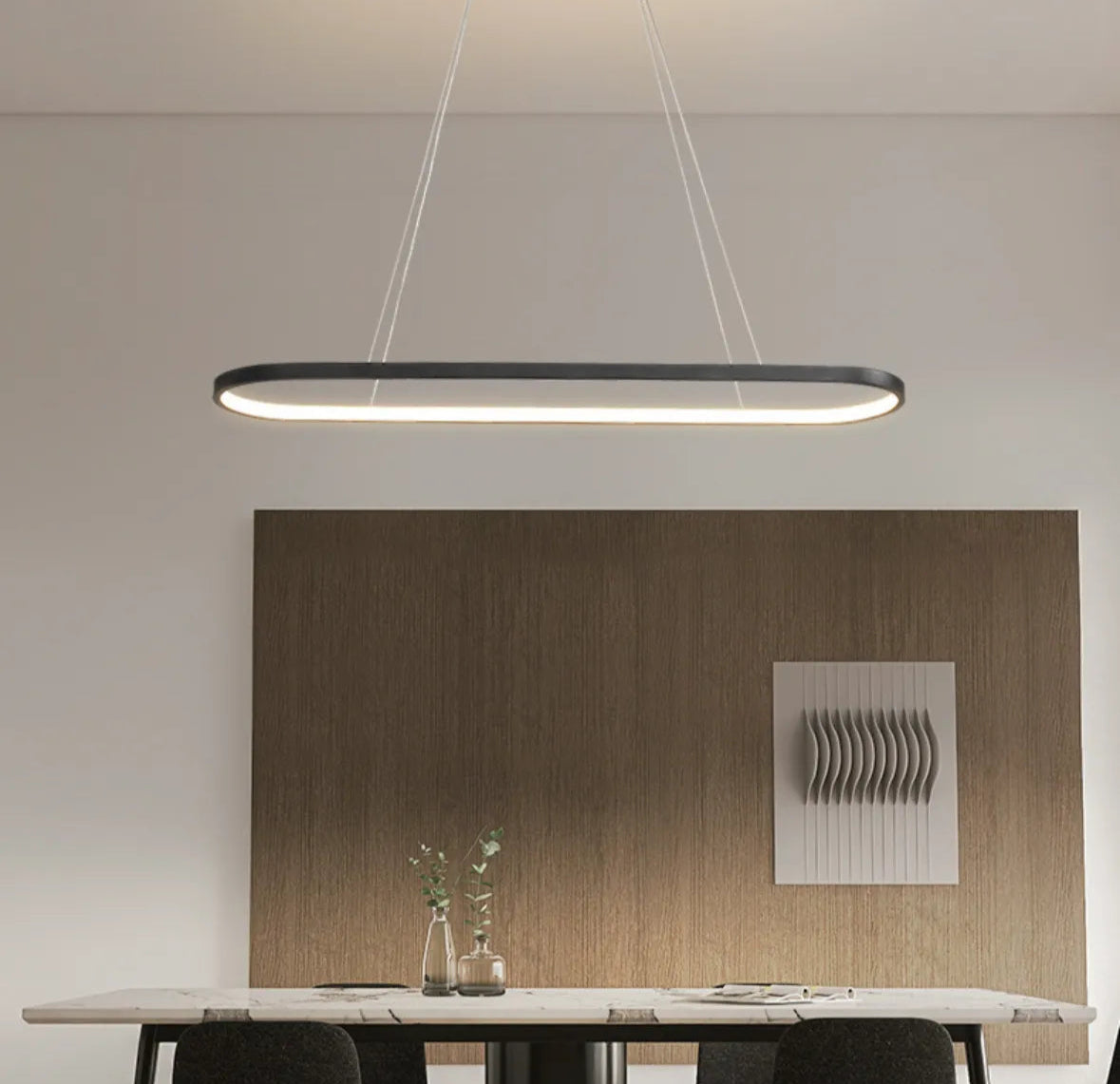 Lampadario a Sospensione Moderno  Forma di Anello Ellittico per Sala da Pranzo