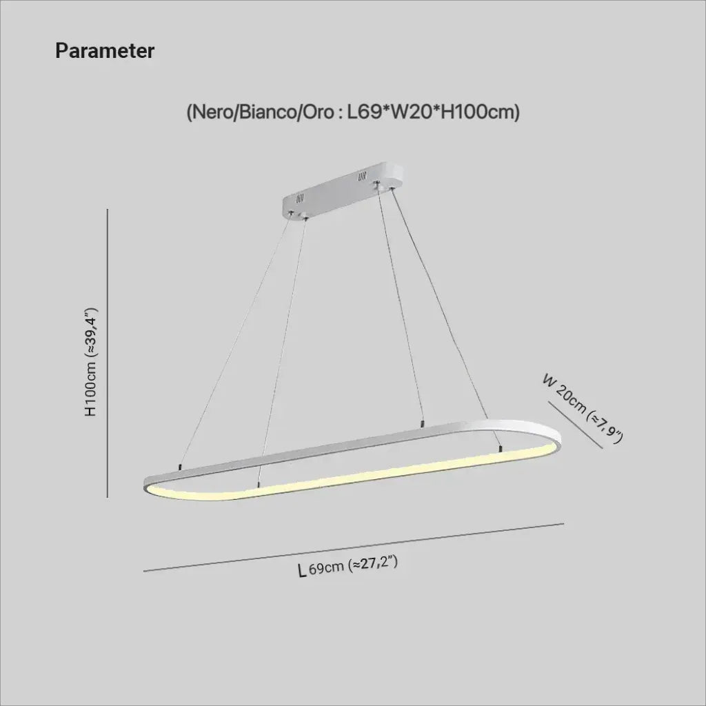 Lampadario a Sospensione Moderno  Forma di Anello Ellittico per Sala da Pranzo