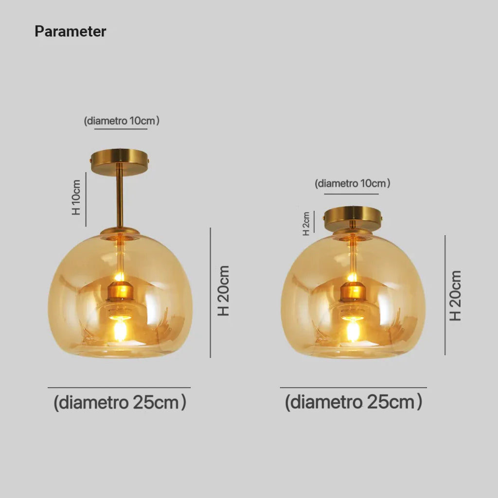 Plafoniera a Soffitto Ottone Vintage Sfera di Vetro per Corridoio