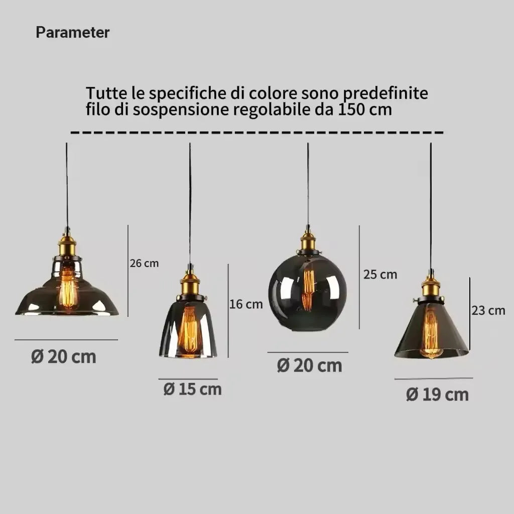 Lampadari per Sala da Pranzo Vintage in Vetro Trasparente