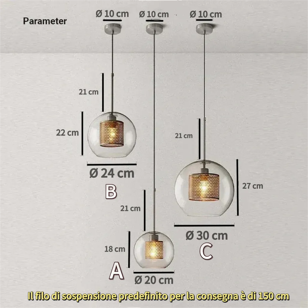 Lampadario a Sfera in Vetro per Sala da Pranzo con Design a Nido d’Ape