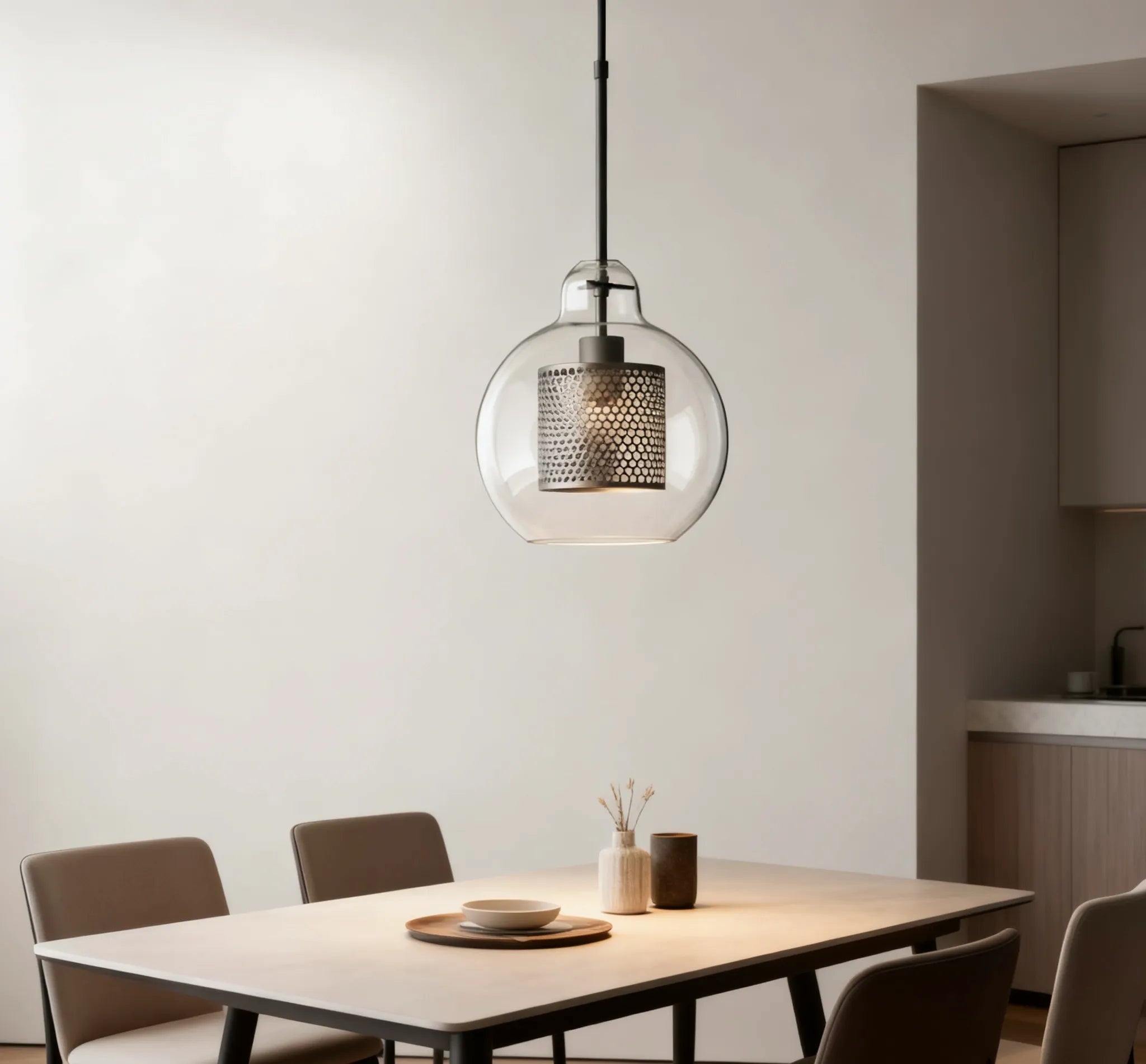 Lampadario a Sfera in Vetro per Sala da Pranzo con Design a Nido d’Ape