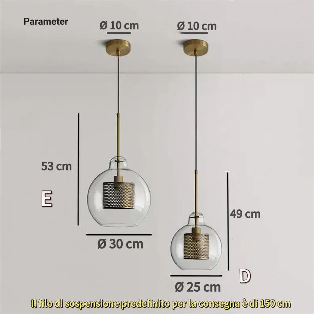 Lampadario a Sfera in Vetro per Sala da Pranzo con Design a Nido d’Ape
