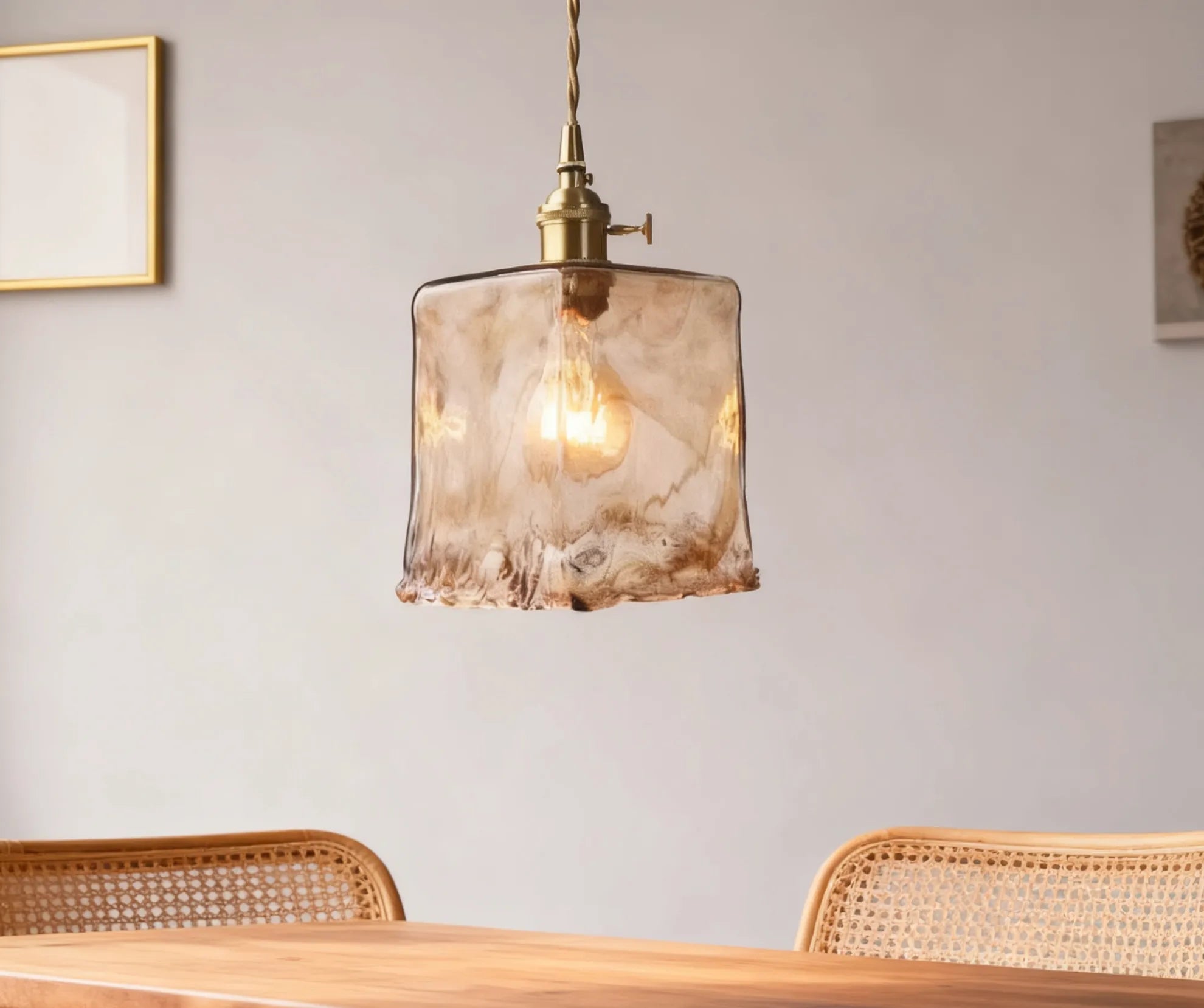Lampadari a Sospensione Vintage in Ottone con Vetro Ambra