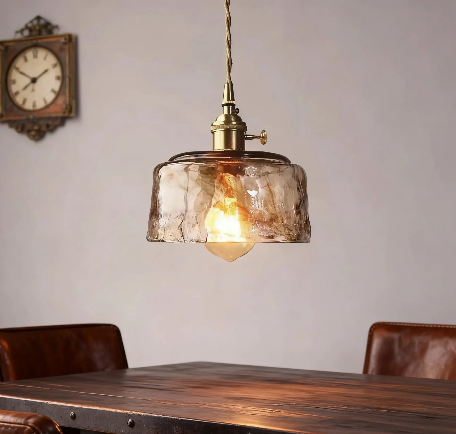 Lampadari a Sospensione Vintage in Ottone con Vetro Ambra