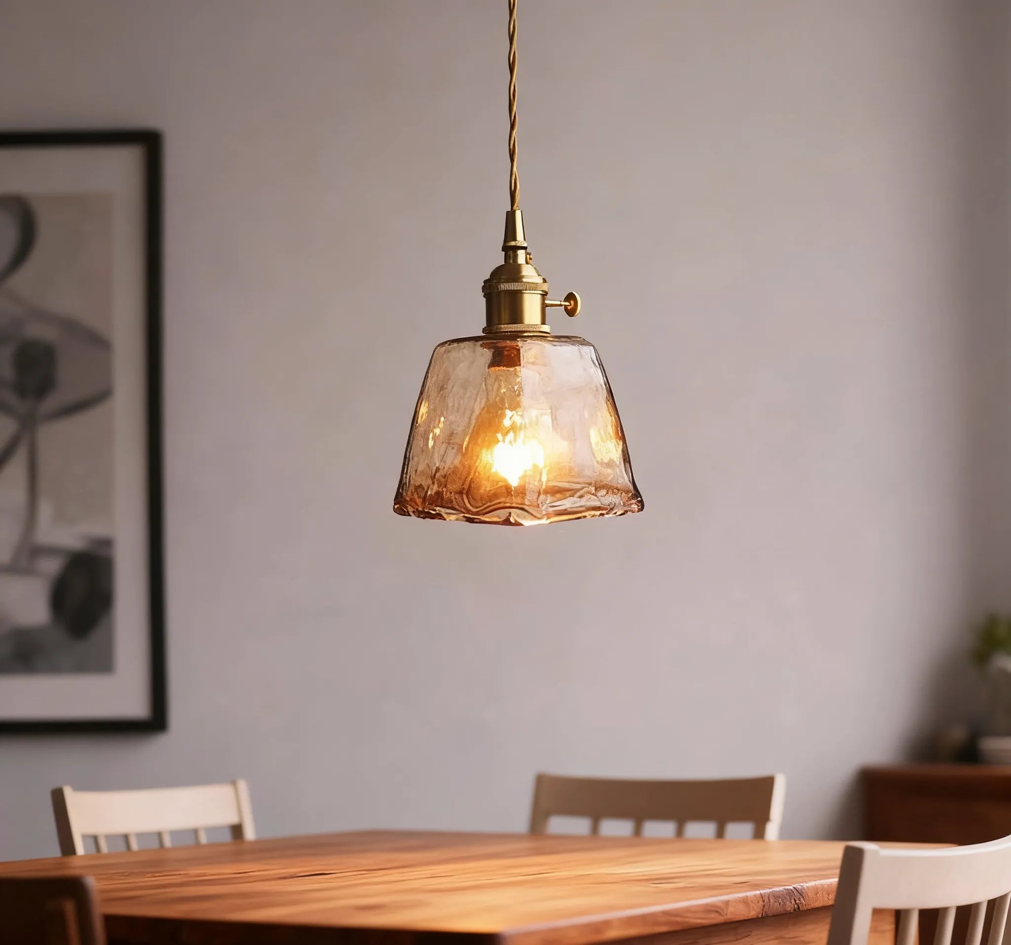 Lampadari a Sospensione Vintage in Ottone con Vetro Ambra