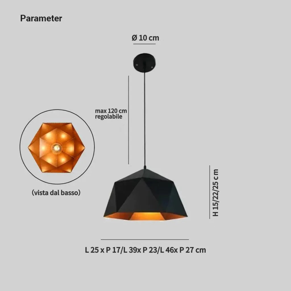 Lampadario Geometrico a Forma Poliedrica Romboidale per Sala da Pranzo