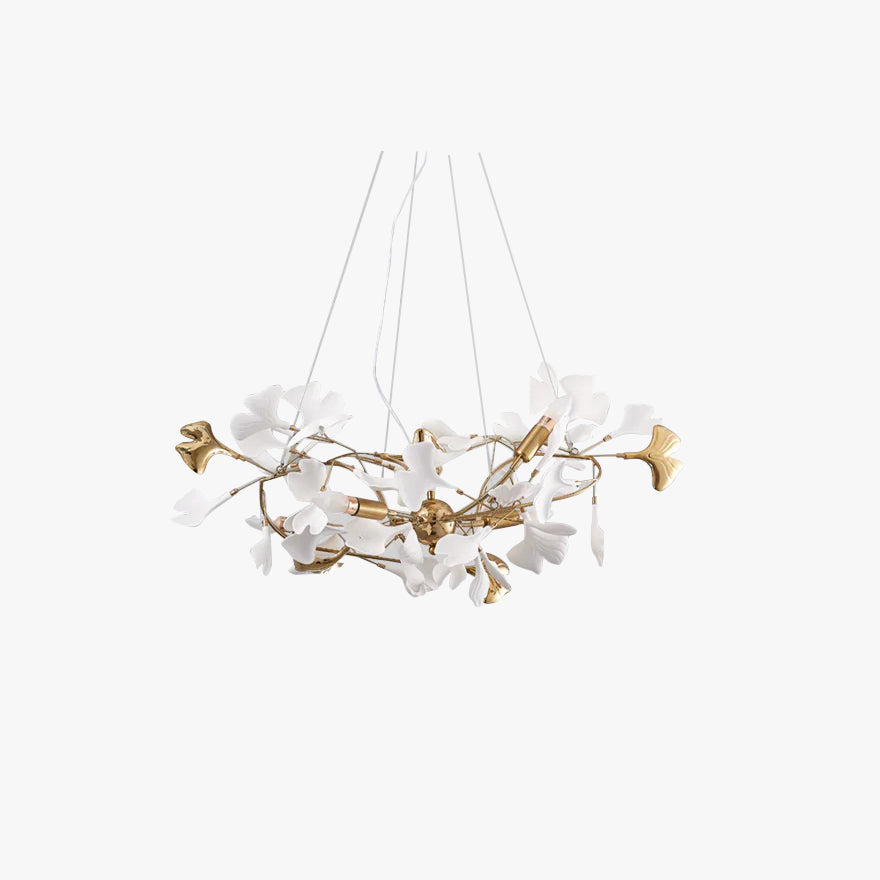 Lampadario a Sospensione in Ceramica Artigianale con Foglie di Ginkgo per soggiorno