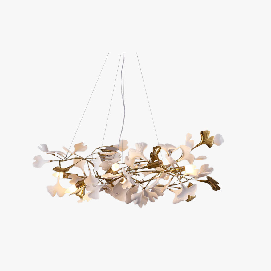 Lampadario a Sospensione in Ceramica Artigianale con Foglie di Ginkgo per soggiorno