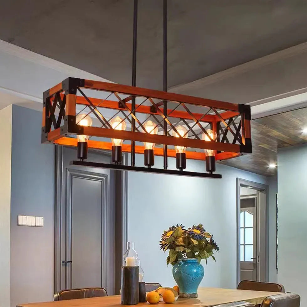 Lampadario Legno Industriale con Struttura Metallica - clowasit.com