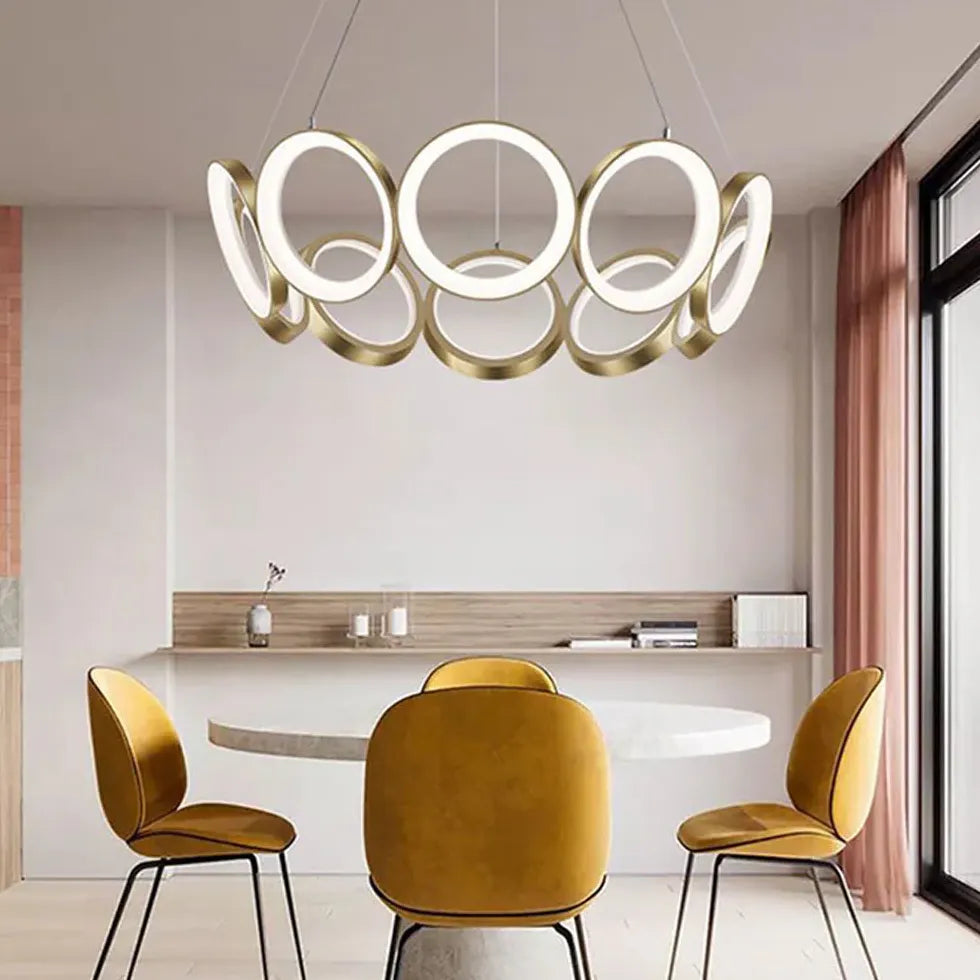 Lampadario Plafoniera Moderno Anello Dorato Petali - clowasit.com