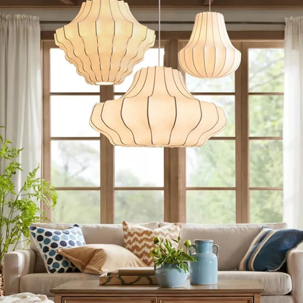 Lampadari in metallo Eleganza in seta bianca - clowasit.com