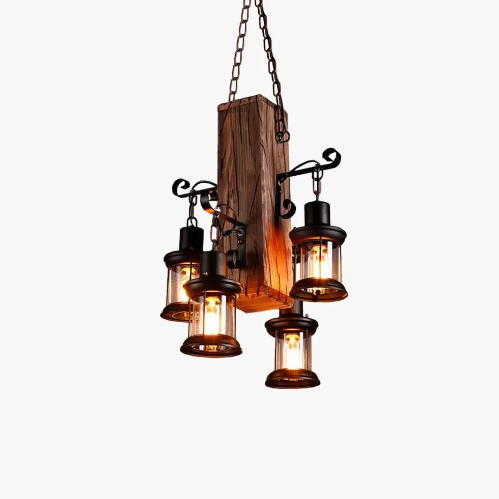 Lampadari vintage a sospensione con lanterne in legno - clowasit.com