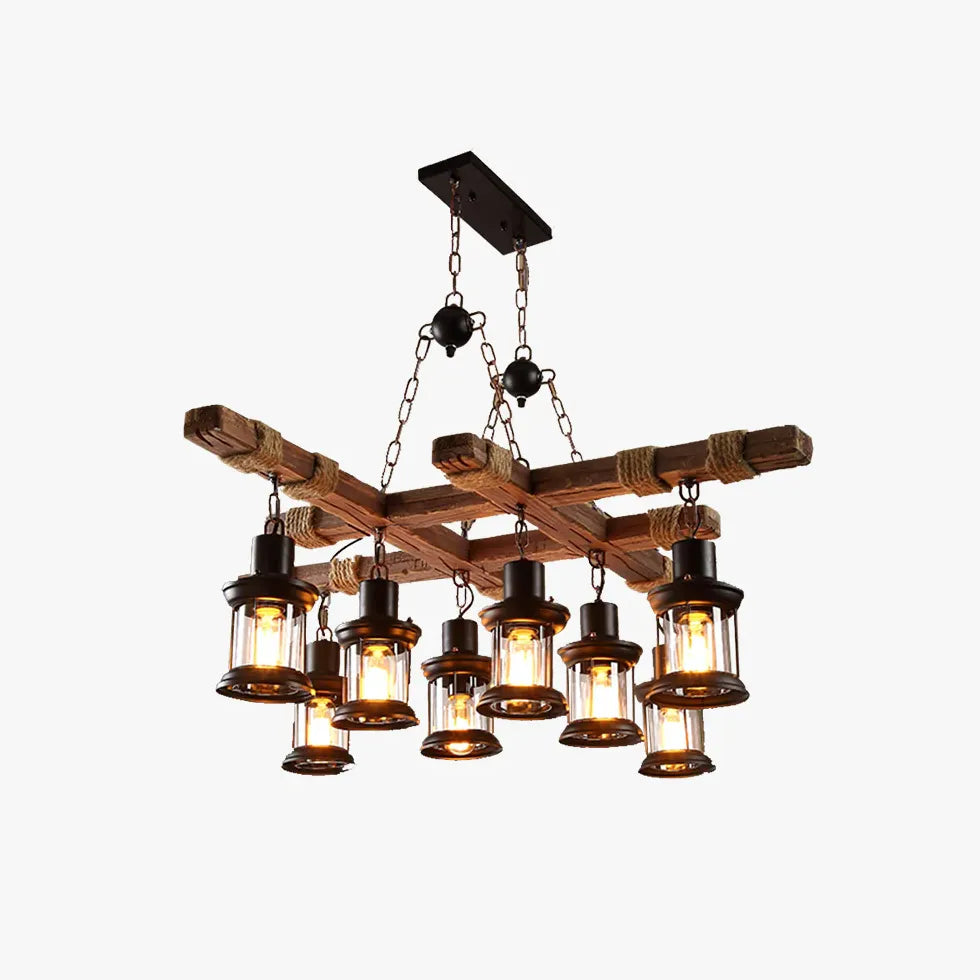 Lampadario Industriale Legno con Elementi Candela - clowasit.com