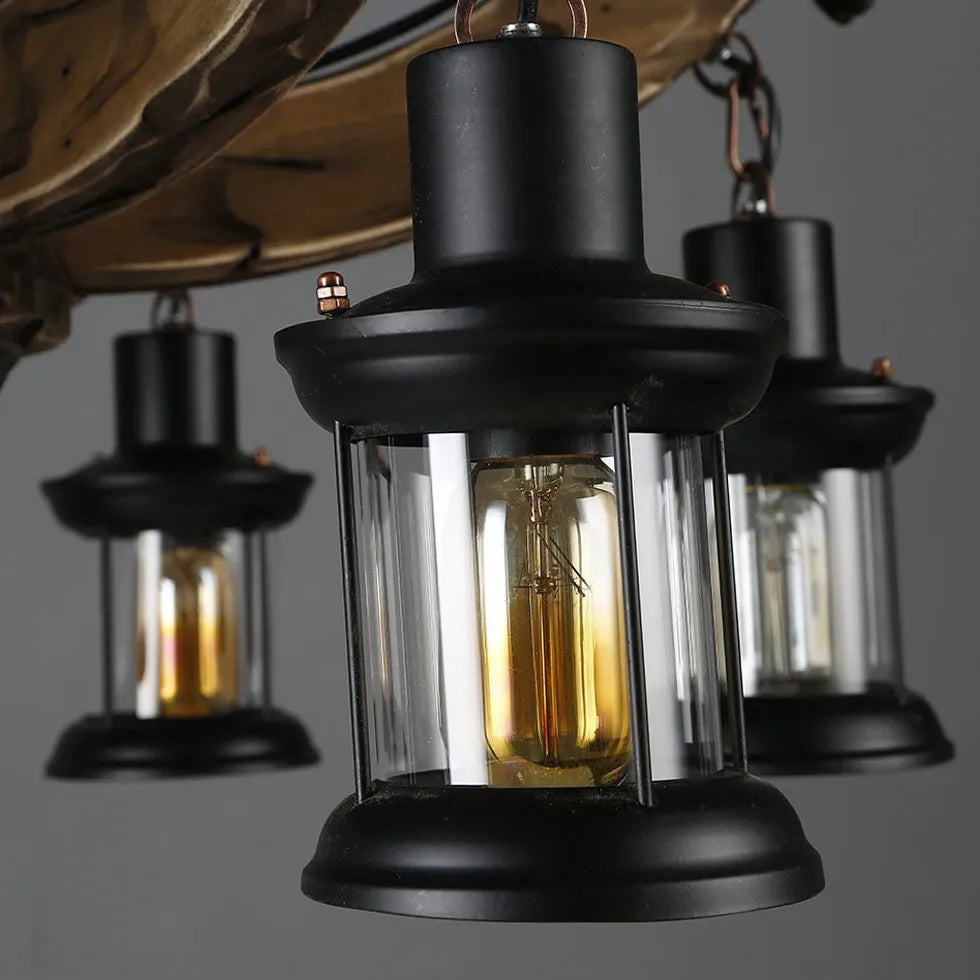 Lampadario a sospensione in legno multi lanterne - clowasit.com