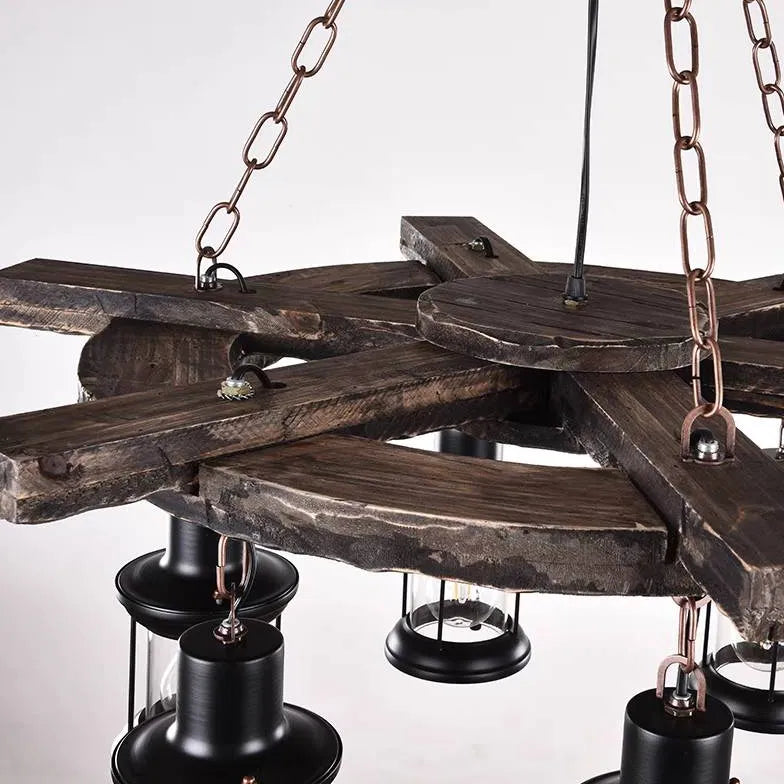 Lampadari design industriale Ruota in legno - clowasit.com