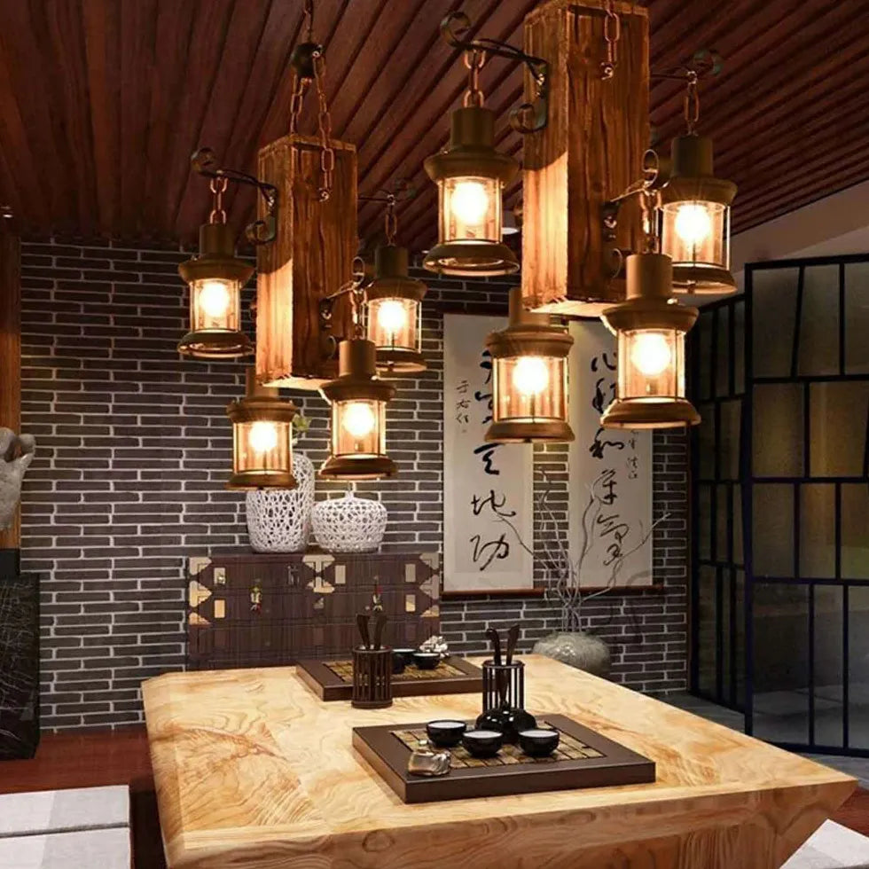 Lampadari sospesi vintage Lampade a lanterna in legno - clowasit.com