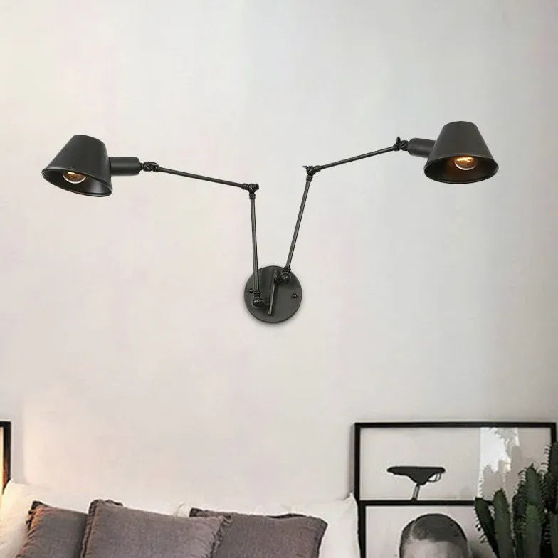 Applique Industriale Nero Doppio Braccio Regolabile - clowasit.com