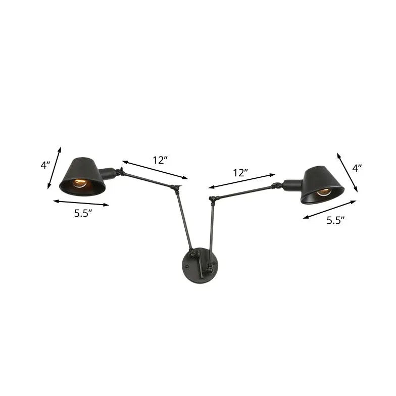 Applique Industriale Nero Doppio Braccio Regolabile - clowasit.com