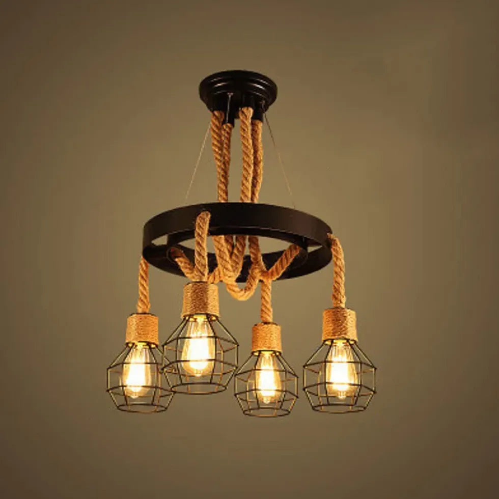 Lampadario nero industriale con corda in ferro - clowasit.com