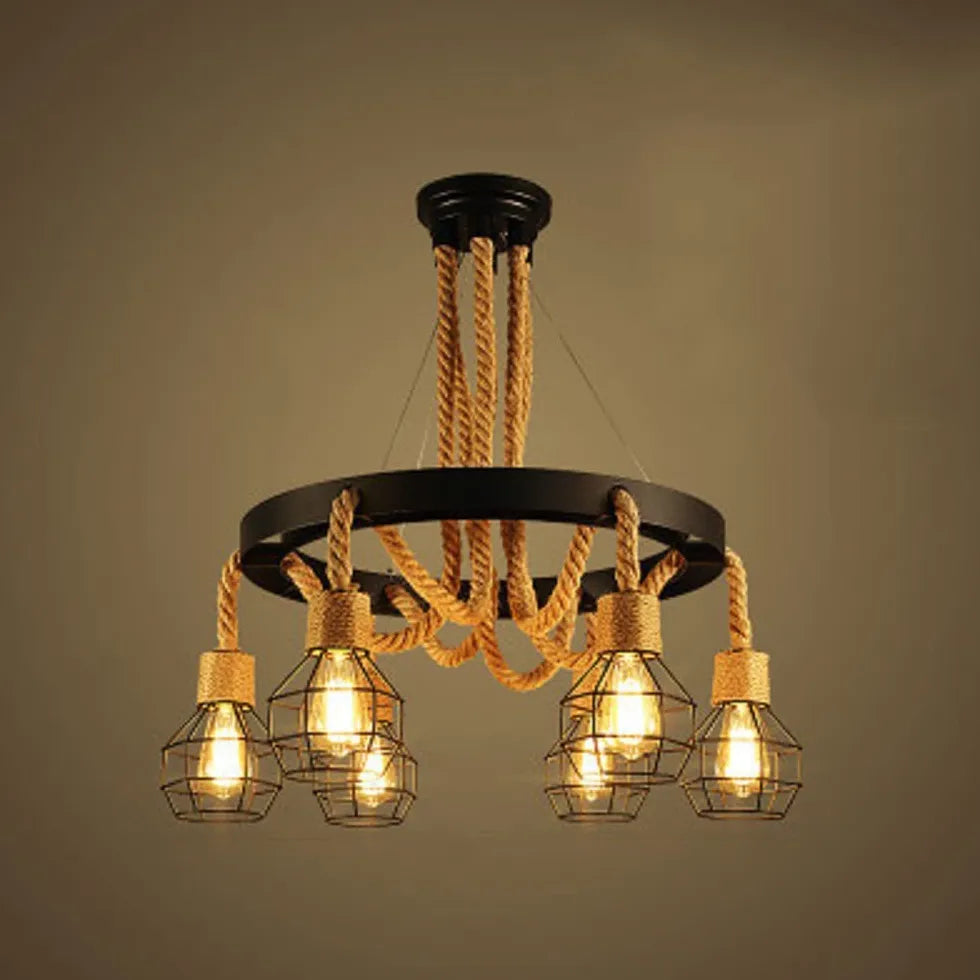 Lampadario nero industriale con corda in ferro - clowasit.com