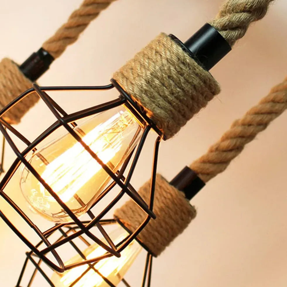 Lampadario nero industriale con corda in ferro - clowasit.com