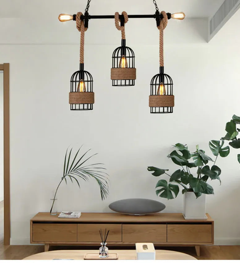 Lampadario salotto vintage Gabbia a tre teste - clowasit.com