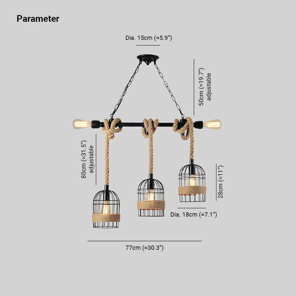 Lampadario salotto vintage Gabbia a tre teste - clowasit.com