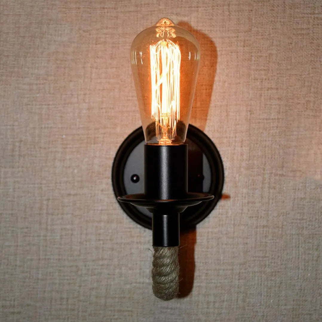 Lampada applique industriale design retro corda nera - clowasit.com