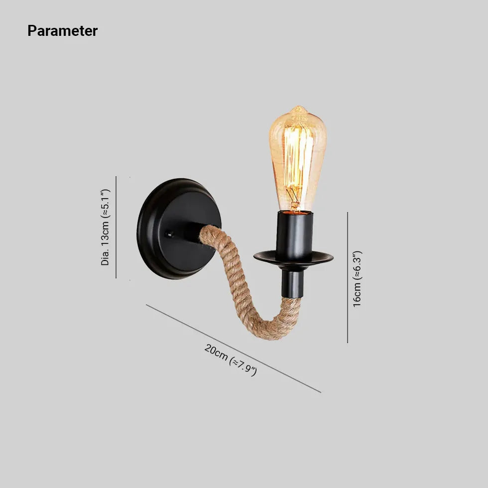 Lampada applique industriale design retro corda nera - clowasit.com