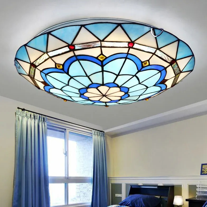 Plafoniera Rotonda Grande in Vetro Blu Elegante - clowasit.com
