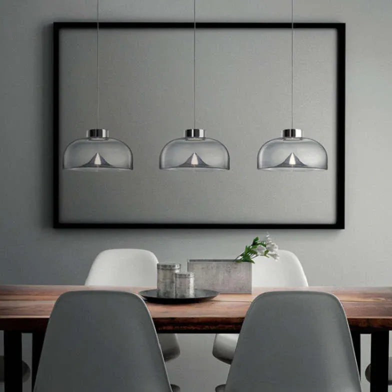Lampadario su tavolo rettangolare in vetro trasparente - clowasit.com