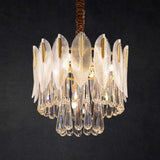 Lampadario cristallo antico con decorazione foglie dorate - clowasit.com