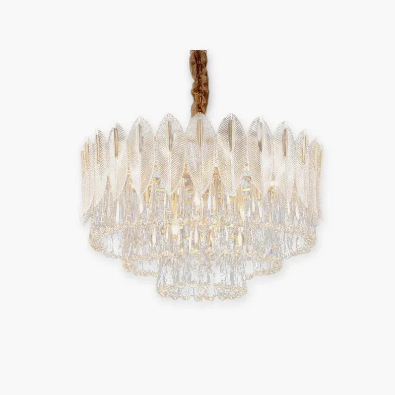 Lampadario cristallo antico con decorazione foglie dorate - clowasit.com