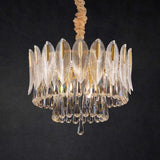 Lampadario cristallo antico con decorazione foglie dorate - clowasit.com