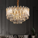 Lampadario cristallo antico con decorazione foglie dorate - clowasit.com