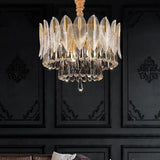 Lampadario cristallo antico con decorazione foglie dorate - clowasit.com