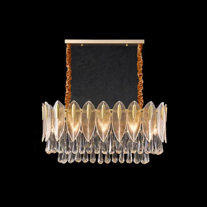 Lampadario cristallo antico con decorazione foglie dorate - clowasit.com