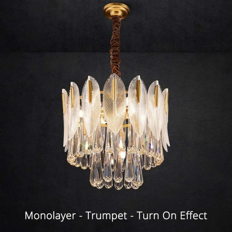 Lampadario cristallo antico con decorazione foglie dorate - clowasit.com
